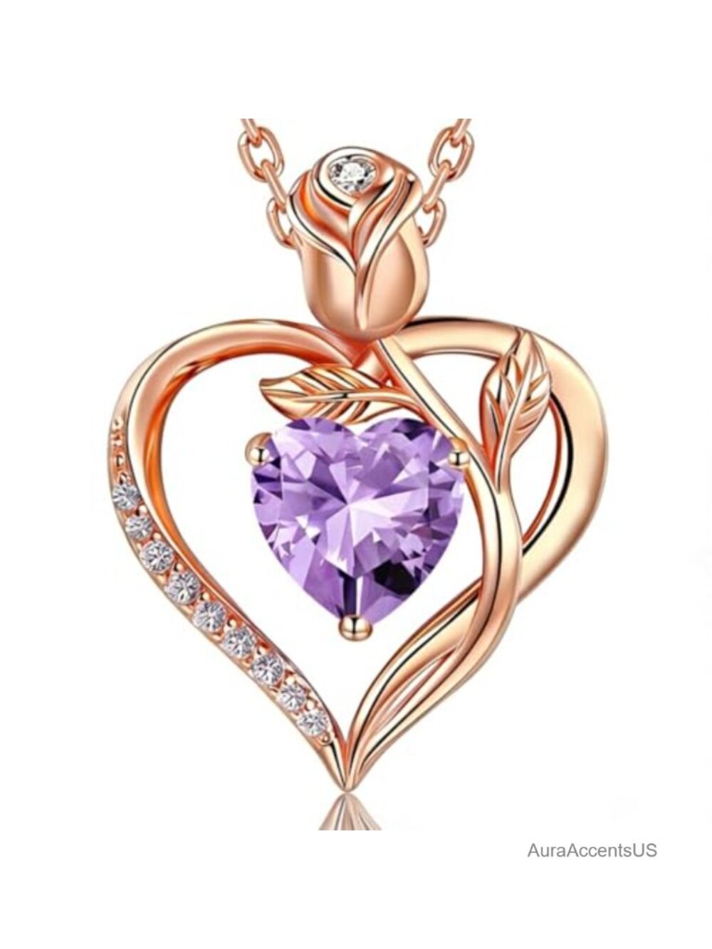 18K Rose Gold Over S925 Silver Heart Birthstone Necklace Women